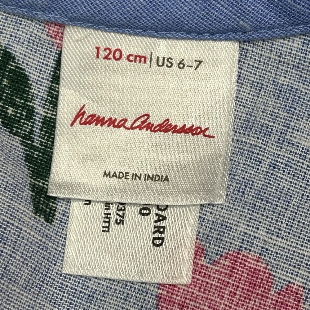 Hanna‎ Andersson Girls Floral Top Size 6-7 (120) Cotton Linen Spring Tulips